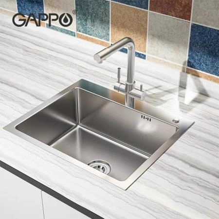 Кухонная мойка Gappo GS4444 440x440x215mm 0.8мм с коландером Сатин