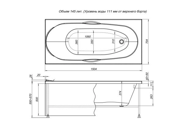 Акриловая ванна Aquanet Dali 150x70