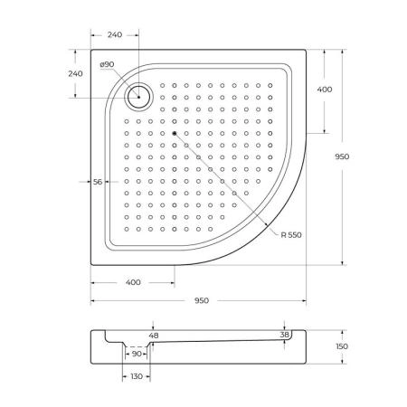 Поддон для душа BelBagno 95x95 полукруг акрил TRAY-BB-R-95-550-15-W
