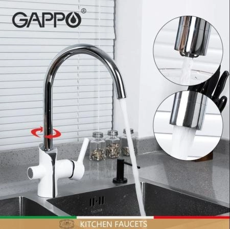 Смеситель Gappo G4303-8 для кухни с краном для питьевой воды белый/хром