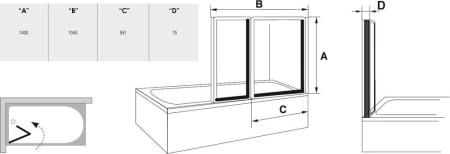 Шторка на ванну Ravak VS2 105 белая + Грапе