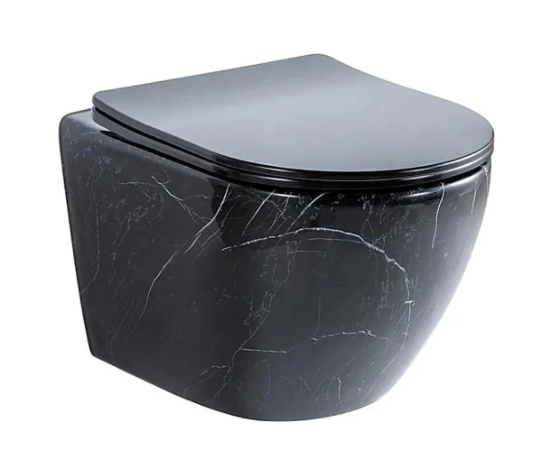 Унитаз Ceramalux 2212BM подвесной безободковый сиденье микролифт черный мрамор 490x370x360