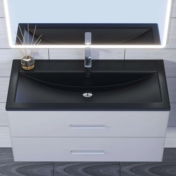 Раковина кварцевая Uperwood Foster Quartz 100 см, черная матовая, уголь