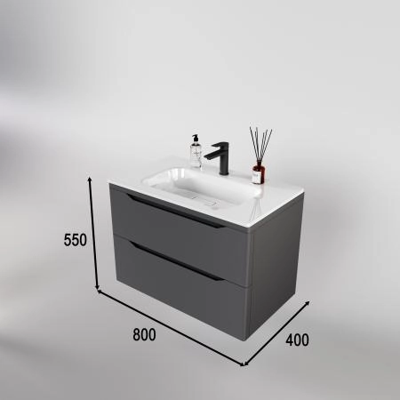 Тумба подвесная Style Line Марелла 80 (2 ящ.) Люкс антискрейтч серый, PLUS