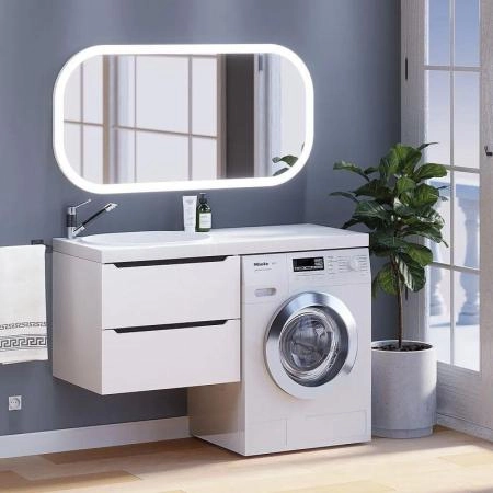Тумба под стиральную машину Uperwood Tanos 60 см подвесная с раковиной Bruks 120 см левая, белая/графит