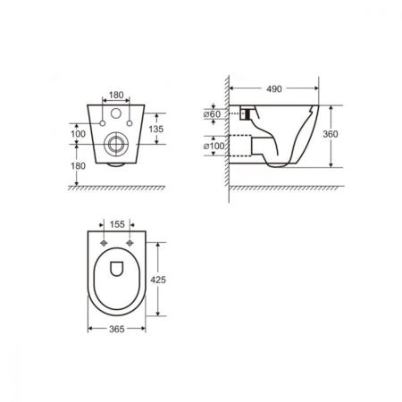 Унитаз ABBER BEQUEM AC1101MG подвесной серый матовый, безободковый