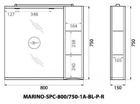 Шкаф Belbagno MARINO Bianco Lucido зеркальный подвесной с подсветкой, левосторонний MARINO-SPC-800/750-1A-BL-P-L