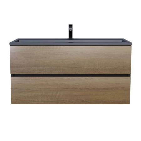 Тумба с раковиной Uperwood Barsa 100 см, раковина черная глянцевая, подвесная тумба черная/дуб сонома