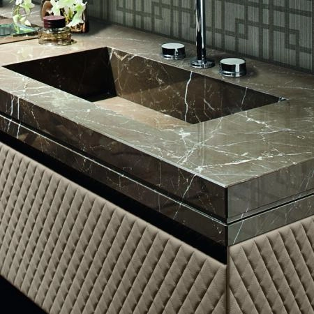 VITAGE milldue edition FOUR SEASONS Комплект мебели с базой, интегрированными раковинами PLANS, зеркалом LOSANNA, 216см, подвесной, цвет: мрамор bronzo amani-B58 экокожа visione-223 черный хром