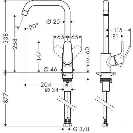 Hansgrohe 31820670 Focus Смеситель для кухни 268 мм, Г излив, черный матовый