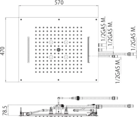 Верхний душ Bossini Dream H38926.030 570x470 мм, 2 режима, хром