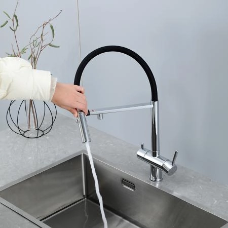 Смеситель GAPPO G4397-80 для кухни с гибким изливом и подключением фильтра, хром