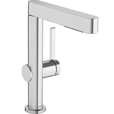 Смеситель Hansgrohe 76063000 Finoris для раковины 229 мм, PushOpen, выдвижной Г излив, 2 режима хром