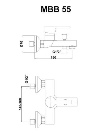 Смеситель для ванны GPD SOLUS MBB55 хром