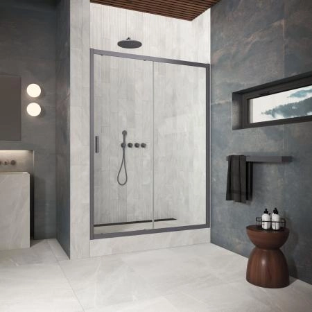 Душевая дверь Vegas-glass ZP Protec 150 06 01, профиль GunMetal, стекло прозрачное
