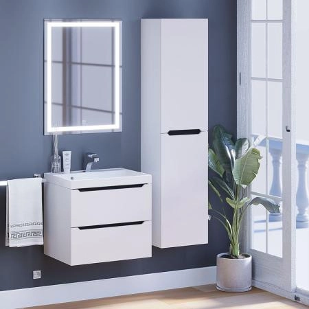 Тумба с раковиной Uperwood Tanos 60 см, подвесная, матовая, белая/графит