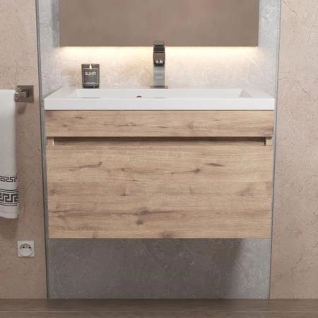 Тумба под раковину для ванной Uperwood Eva, 60 см, подвесная, Крафт Табачный, выдвижной ящик