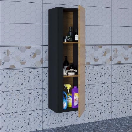 Шкаф-пенал для ванной Uperwood Barsa 35*28*120 см, подвесной, черный/дуб сонома