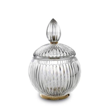 3SC ELEGANCE Баночка универсальная, D=12/h18 см, с крышкой, настольная, цвет: прозрачный хрусталь/золото 24к.