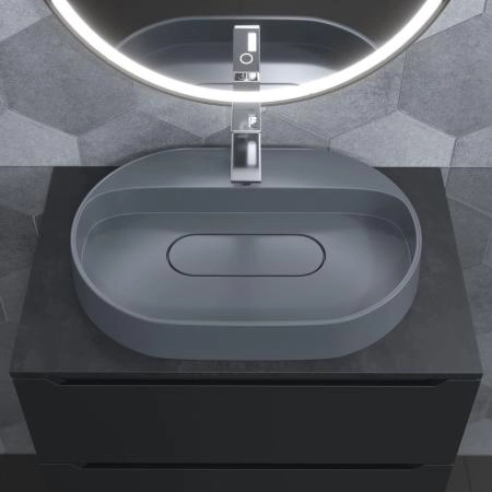 Раковина накладная кварцевая Uperwood Tanos Quartz 55х40х10 см, овальная, серая матовая, бетон