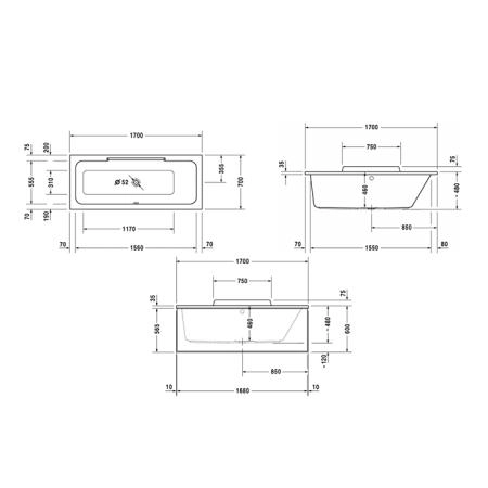 Duravit DuraStyle Ванна 170х70x48см,, прямоугольная, встраиваемая или версия  с панелями и ножками, с наклоном для спины справа, цвет: белый