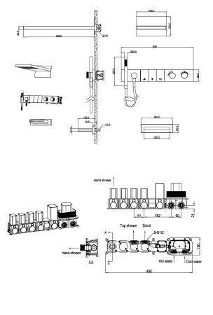Встроенная душевая система Boheme с изливом ZODIAC с термостатом, трехпозиционная Gun Metal 133-2-GM
