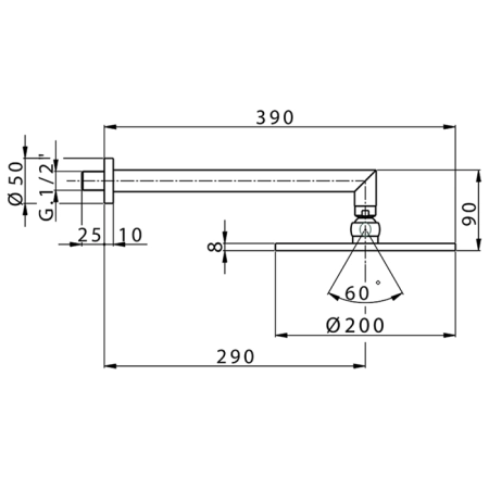 CISAL Shower Верхний душ D200 мм с настенным держателем L290 мм, цвет: хром