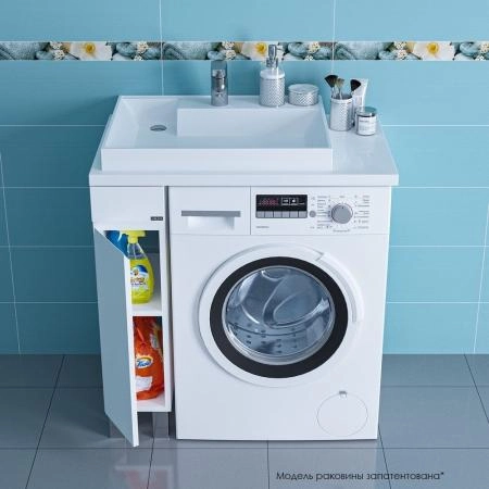 Тумба под раковину СаНта Марс 19 см, 900127, над стиральной машиной, 1 дверь, напольная, без ручек, белый (ум.Юпитер 80*50 литой мрамор)