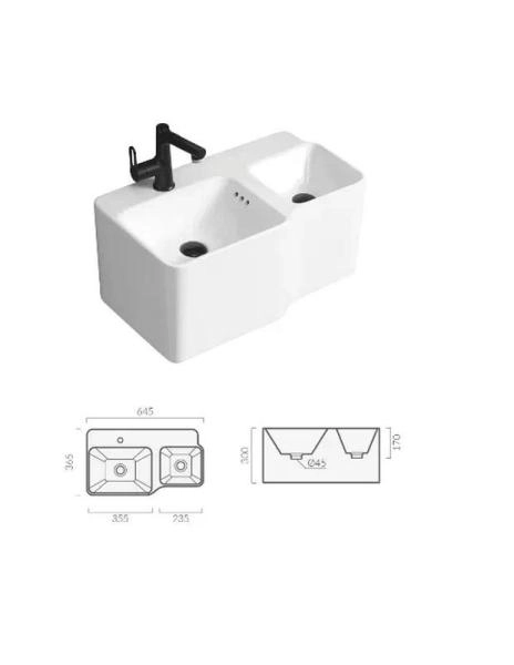 Раковина Cerutti SPA Double BELLA СТ9703 (645х365х300) двойная подвесная