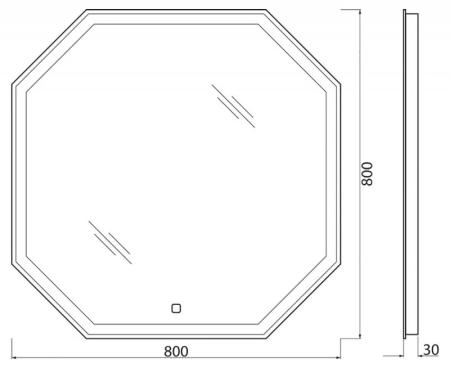 Зеркало Belbagno SPC-OTT-800-800-LED-TCH с свет/сенсор выкл. 800x30x800
