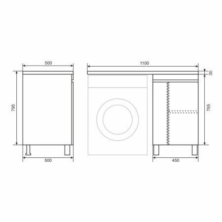 Тумба под стиральную машину Uperwood Magenta, 50 см, напольная, белая, с дверцами