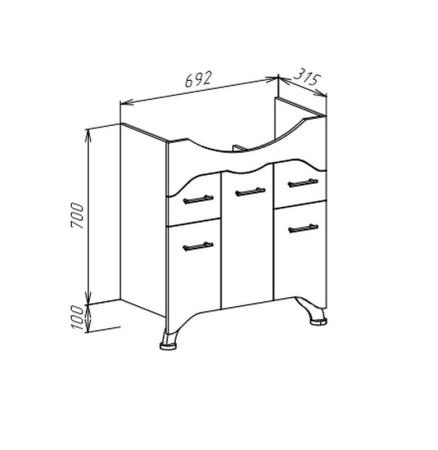 Тумба под раковину Bellezza Дрея 85 напольная с б/к (Элеганс) белая
