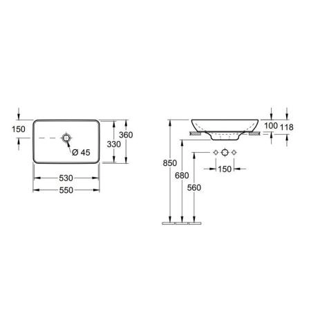 Раковина Villeroy&Boch Venticello 55x36 на столешницу 41135501
