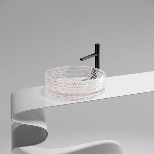 Умывальник чаша накладная круглая (цвет розовый) Cristal 360x360x112мм