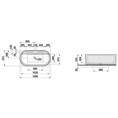 Laufen Sonar Ванна 160x81.5х46см, пристенная, с слив-переливом, материал: Marbond c рельефом, итегрированный перелив, цвет: белый