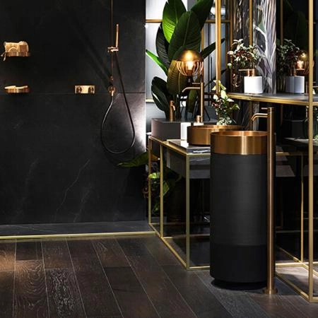 Gessi 316 Раковина 40x90 см, без отв., напольная, отдельностоящая, с сифоном, слив в пол, цвет: Warm bronze brushed PVD