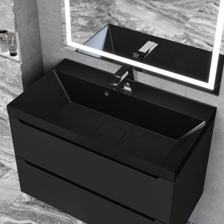 Раковина для ванной Uperwood Classic New 80х45х16,3 см, черная глянцевая, с накладкой для слива