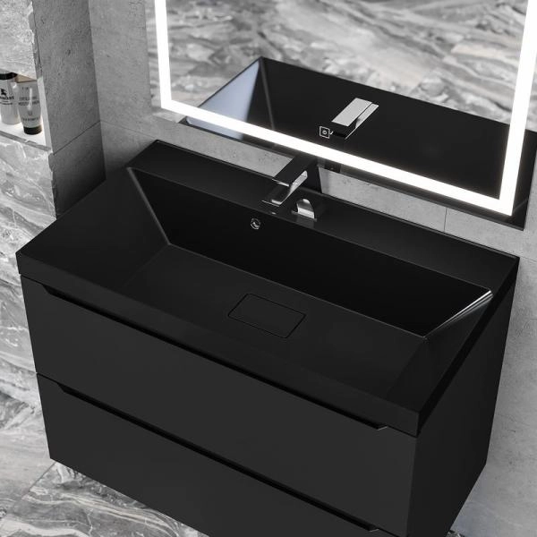 Раковина для ванной Uperwood Classic New 80х45х16,3 см, черная глянцевая, с накладкой для слива