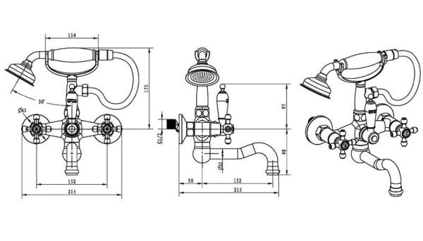Смеситель для ванны Boheme (душевой комплект)_Комплект 273-CRST