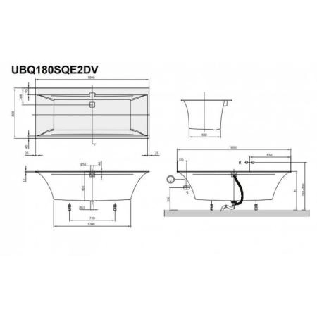 Ванна Villeroy&Boch SQUARO EDGE 12 UBQ180SQE2DV-01 180X80см белый Альпин, с ножками