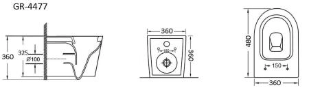 Унитаз Grossman GR-4477BMS (480*360*360) подвесной безободковый с тонкой крышкой, черный матовый