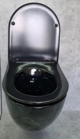 Унитаз Ceramalux 2212BM подвесной безободковый сиденье микролифт черный мрамор 490x370x360