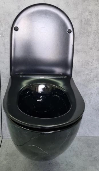 Унитаз Ceramalux 2212BM подвесной безободковый сиденье микролифт черный мрамор 490x370x360