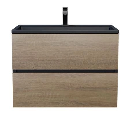 Тумба с раковиной Uperwood Barsa 70 см, раковина черная глянцевая, подвесная тумба черная/дуб сонома