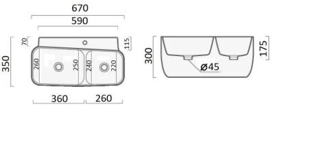 Раковина Cerutti SPA Double MARCO CT9282 (670x350x300) подвесная