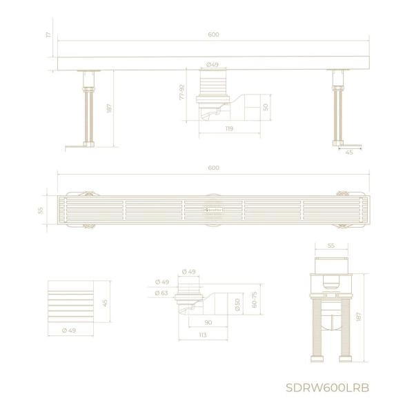 Душевой трап KNOTLOR SDRW0600LRB, линейный бронза