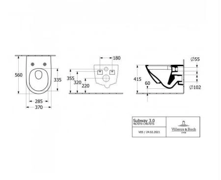 Унитаз Villeroy Boch Subway 3.0 4670TS01 370х560, с крышкой-сиденьем 9M78S101, цвет Альпийский белый