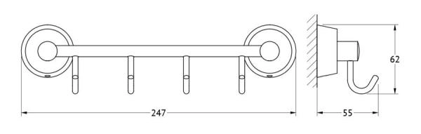 Планка с крючками FBS Vizovice VIZ 025 с 4-мя крючками 25 cm хром