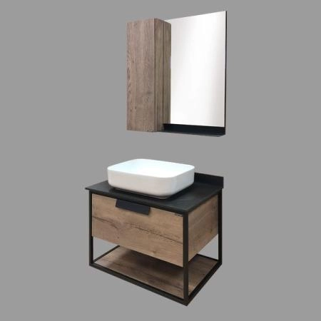 Тумба с раковиной Comforty Кёльн-75 дуб темный с черной столешницей