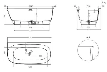 Ванна Salini SOFIA CORNER R 170x85 S-Sense глянцевая 102514G